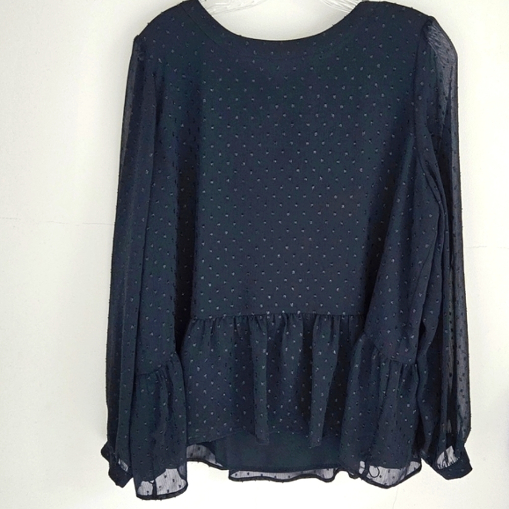 Ann Taylor navy semi-sheer sparkle dot blouse